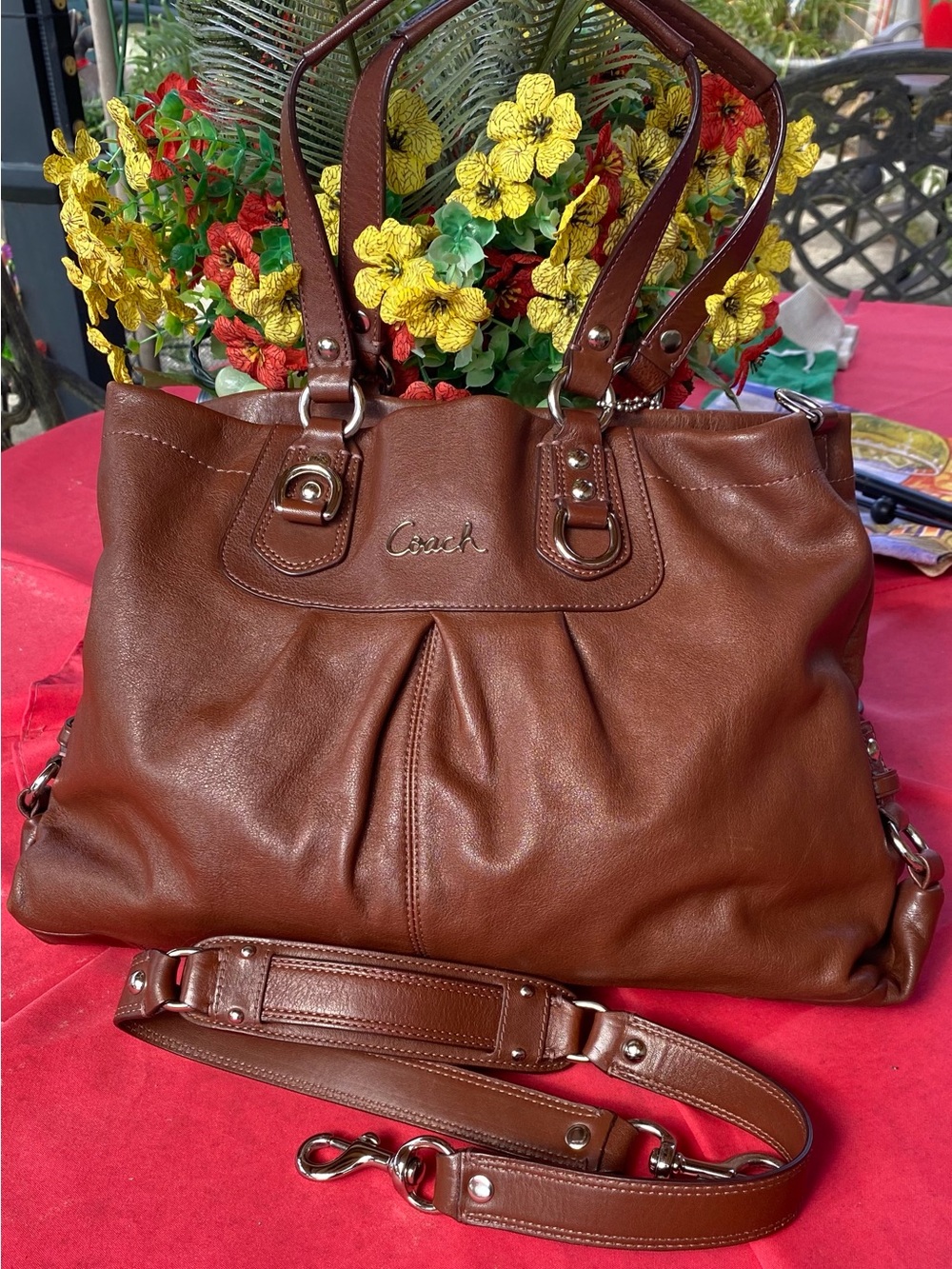 Coach Ashley Pleaded Brown Leather Convertible Satchel Bag F15445-EUC